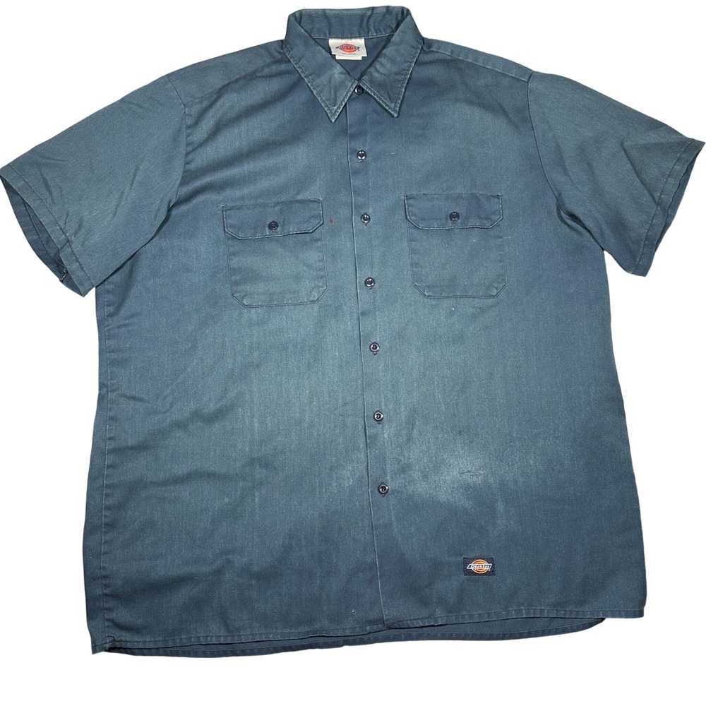 Vintage Dickies Mens‎ XXL Short Sleeve Work Shirt Faded Blue Button Down